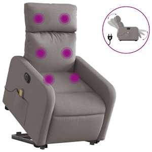Elektrické zvedací masážní polohovací křeslo taupe textil - obrázek 2