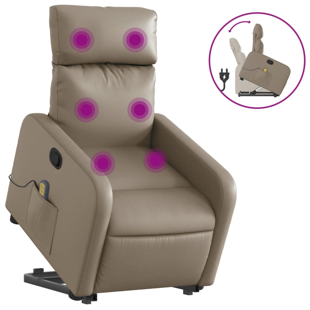vidaXL ZvedacĂ­ masĂˇĹľnĂ­ polohovacĂ­ kĹ™eslo cappuccino umÄ›lĂˇ kĹŻĹľe