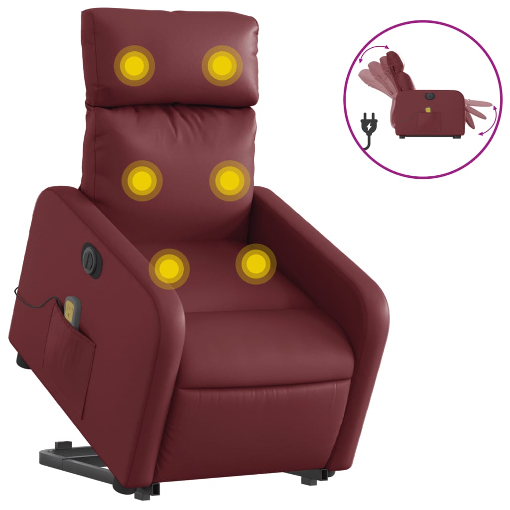 vidaXL Elektrické zvedací masážní polohovací křeslo vínové umělá kůže