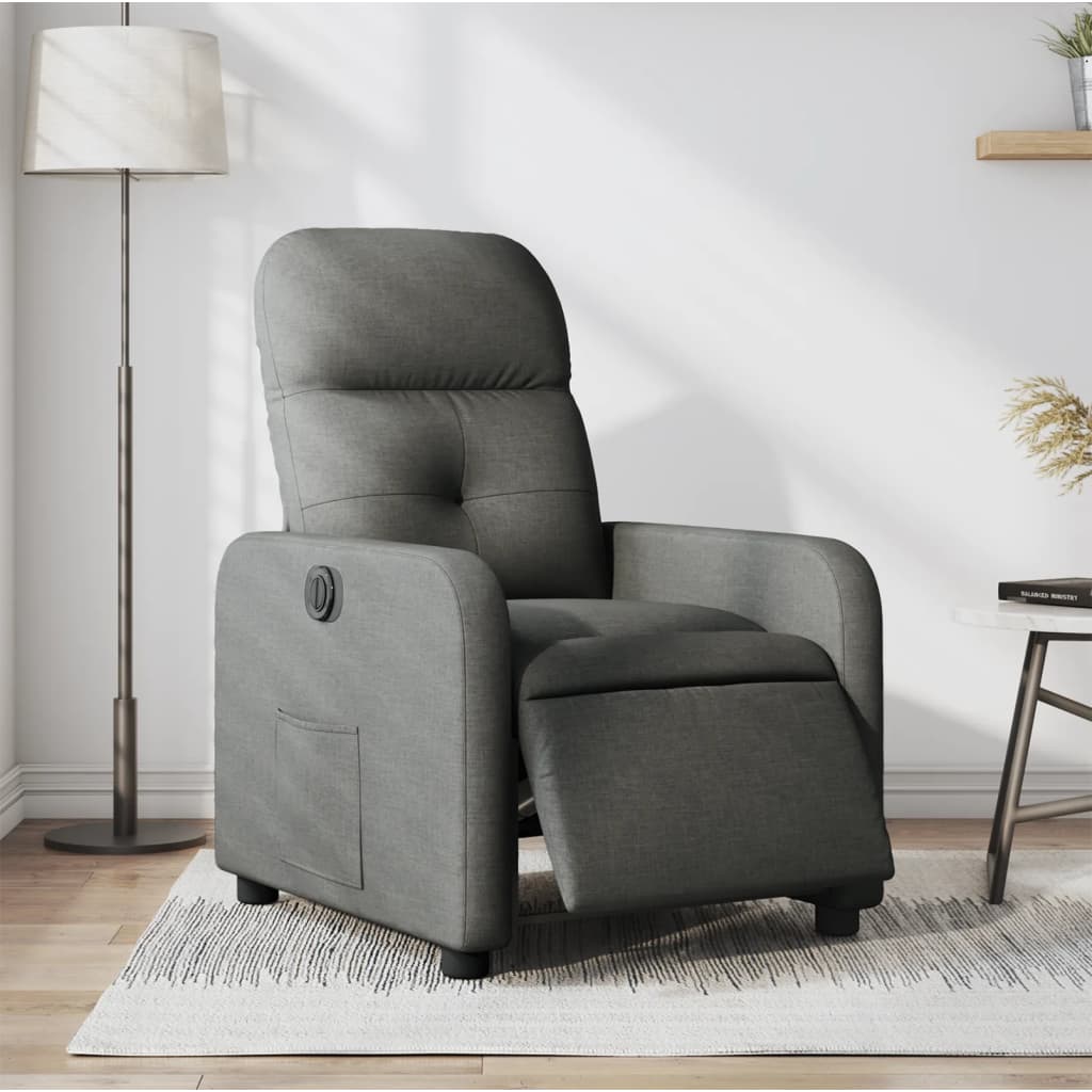 vidaXL Fotoliu rabatabil electric, gri închis, material textil