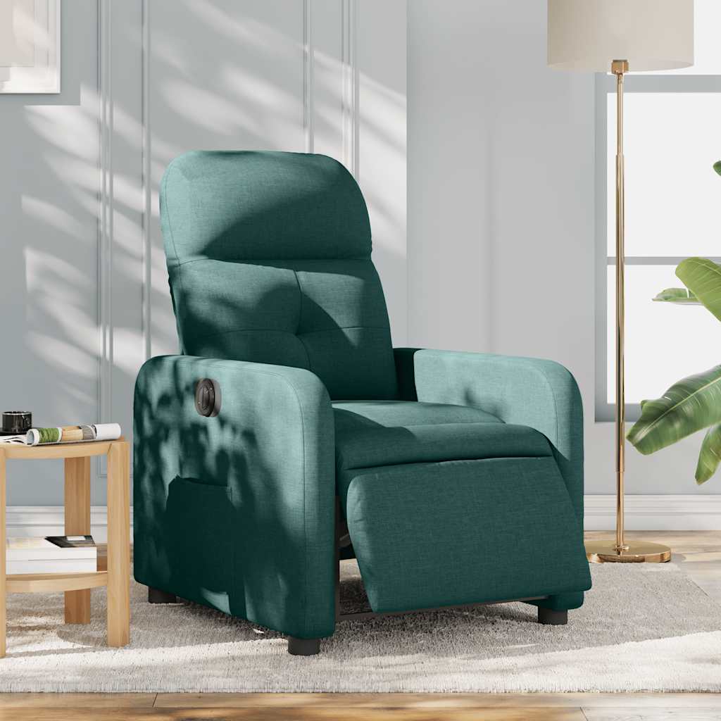 vidaXL Poltrona elétrica reclinável tecido verde-escuro