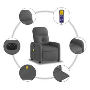 Elektrické masážní polohovací křeslo tmavě šedé textil - obrázek 8