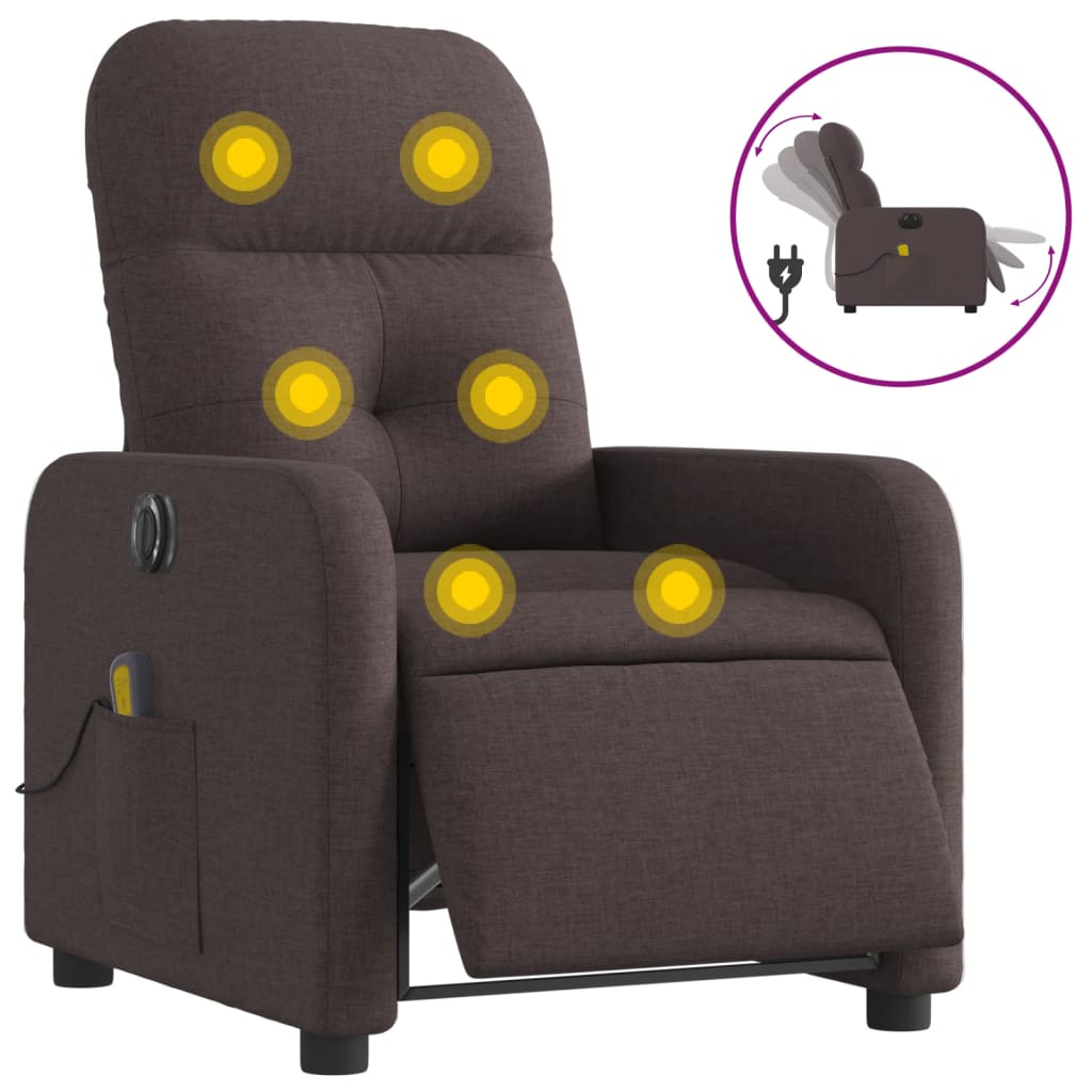 vidaXL Elektrické masážní polohovací křeslo tmavě hnědé textil