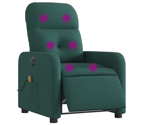 vidaXL Fauteuil de massage inclinable &eacute;lectrique Vert fonc&eacute; Tissu