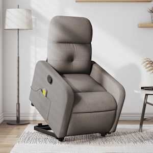 Masažni naslanjač s funkcijo vstajanja taupe blago