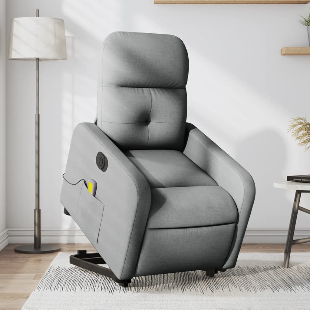 vidaXL Fauteuil inclinable de massage électrique Gris clair Tissu