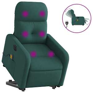 Elektrické zvedací masážní polohovací křeslo zelené textil - obrázek 2
