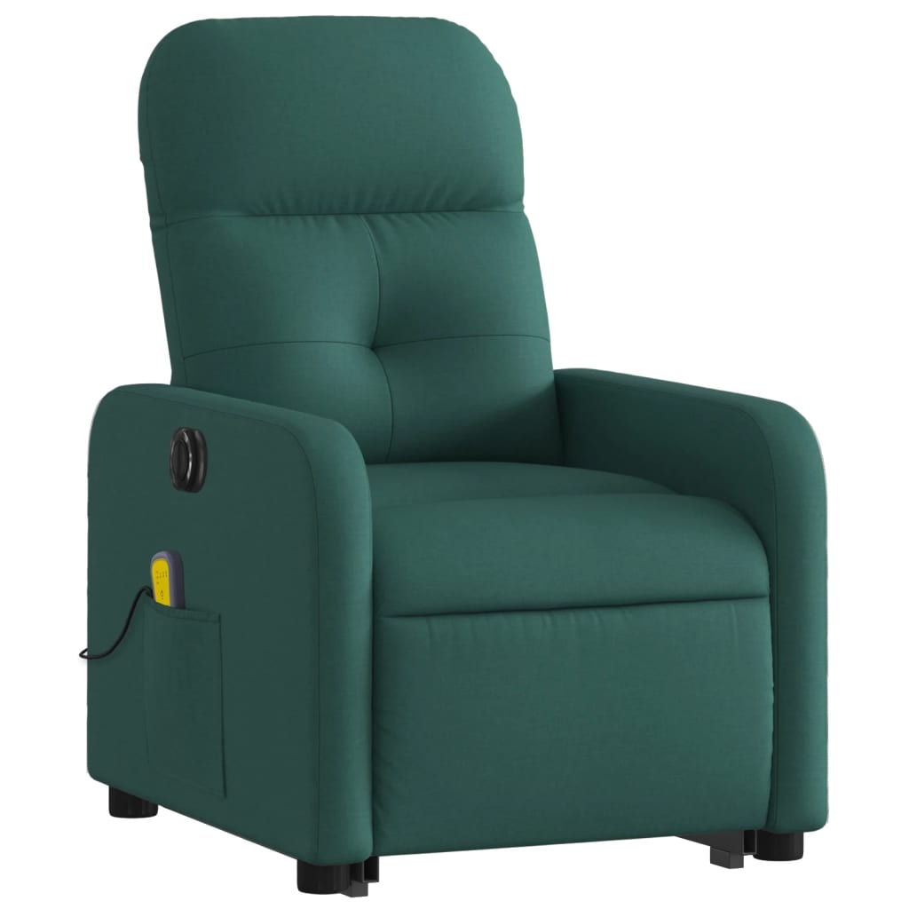 vidaXL Sillón masaje eléctrico reclinable elevable tela verde oscuro