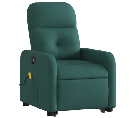 vidaXL Sillón masaje eléctrico reclinable elevable tela verde oscuro