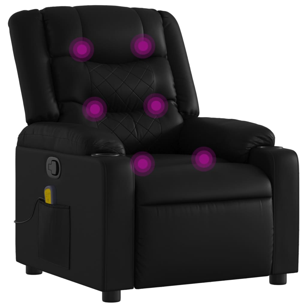 Massage Recliner Chair Adjustable Reclining Armchair Black Faux Leather vidaXL - Picture 2 of 12