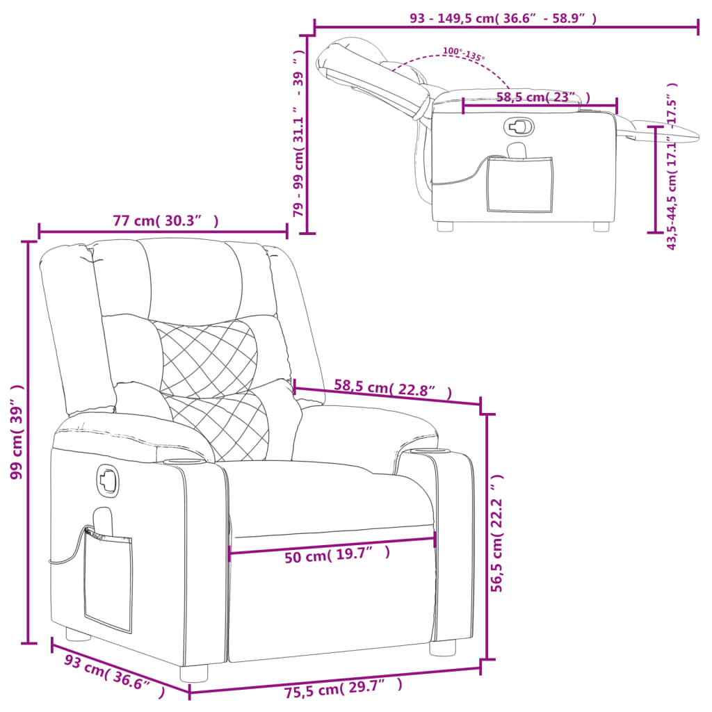 Massage Recliner Chair Adjustable Reclining Armchair Black Faux Leather vidaXL - Picture 4 of 12
