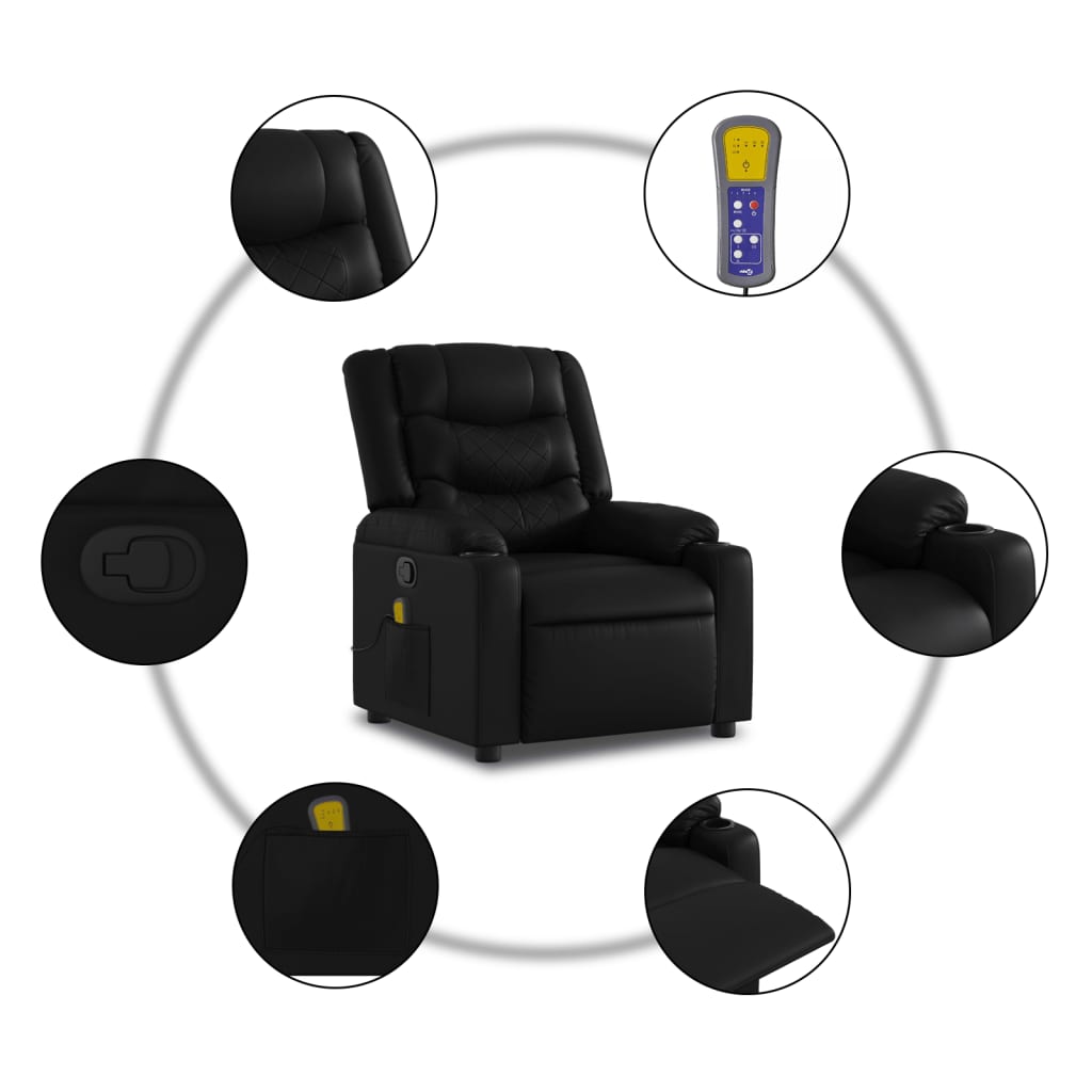 Massage Recliner Chair Adjustable Reclining Armchair Black Faux Leather vidaXL - Picture 8 of 12