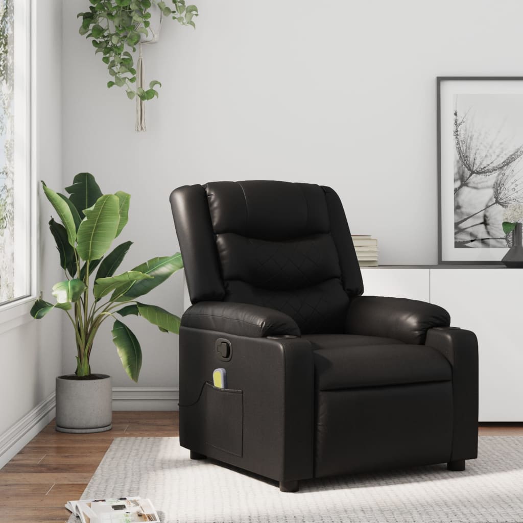 Massage Recliner Chair Adjustable Reclining Armchair Black Faux Leather vidaXL - Picture 3 of 12