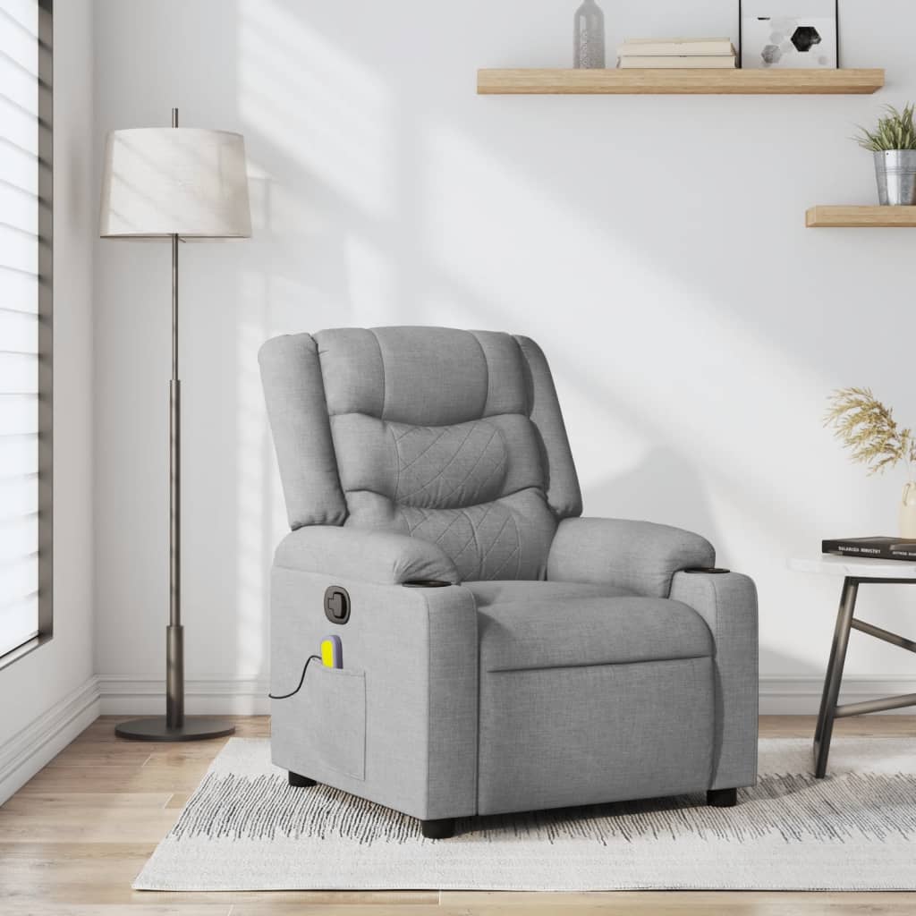 vidaXL Fotoliu reclinabil cu masaj, gri deschis, material textil