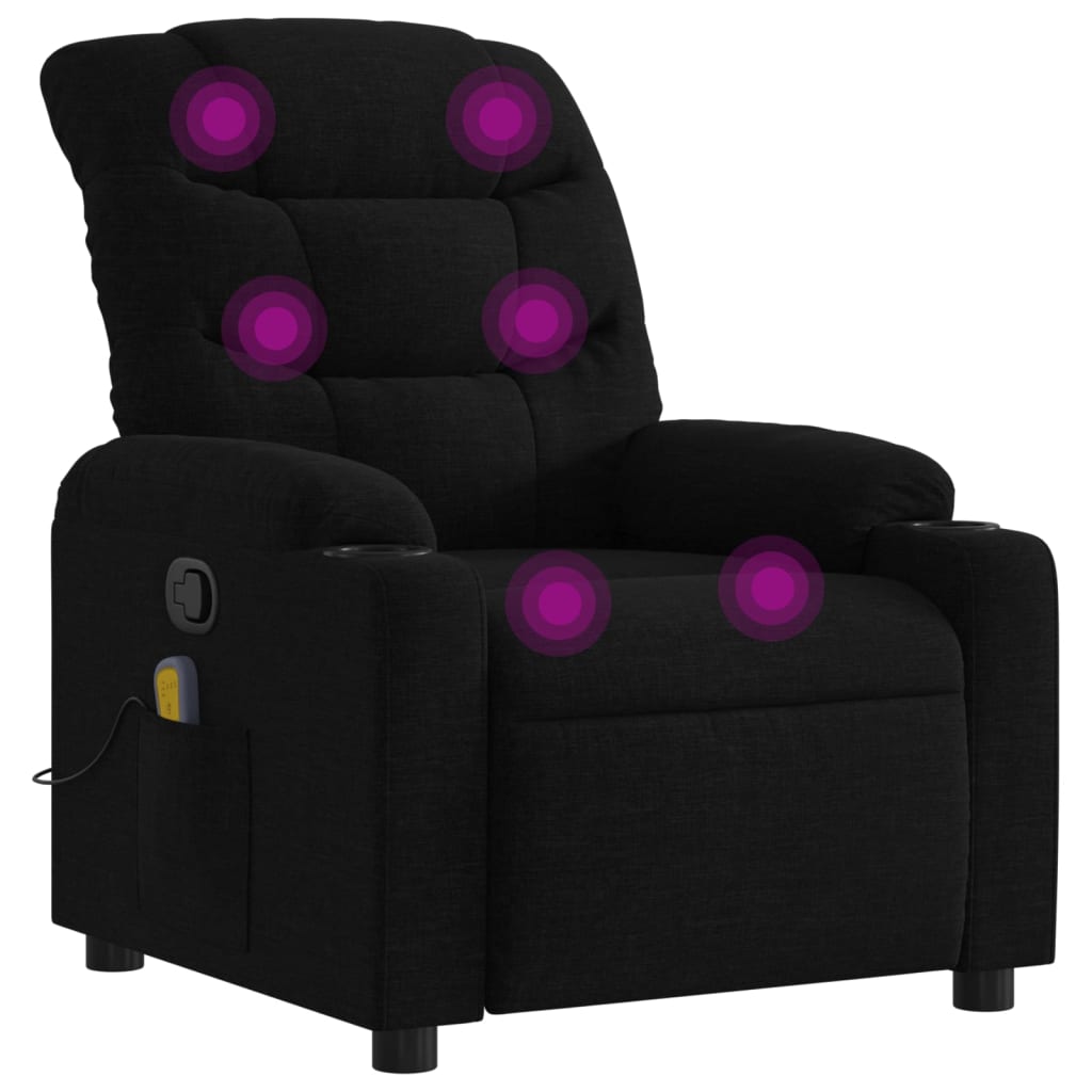 vidaXL Massage Recliner Chair Black Fabric-image-8721012220829