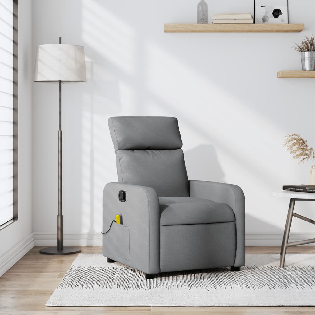 vidaXL Fotoliu reclinabil cu masaj, gri deschis, material textil