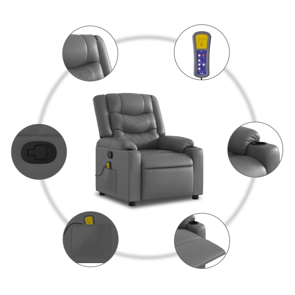 Massagesessel Relaxsessel Grau Kunstleder vidaXL - Produktbild 5