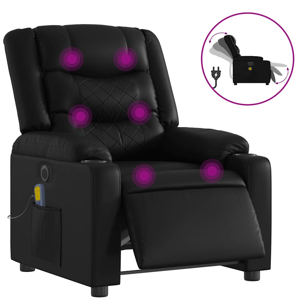 Electric Massage Recliner Chair Black Faux leather, Metal, Plywood