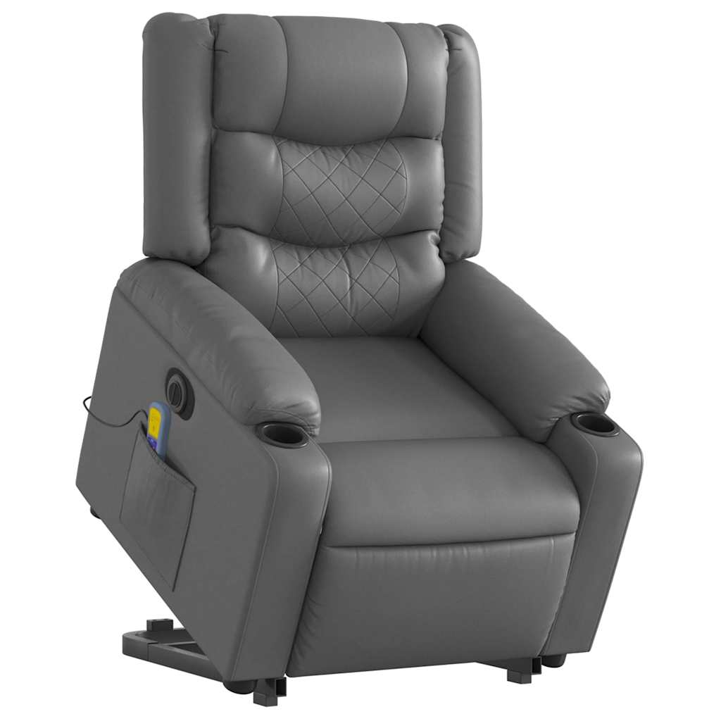 vidaXL Electric Stand up Massage Recliner Chair Grey Faux Leather