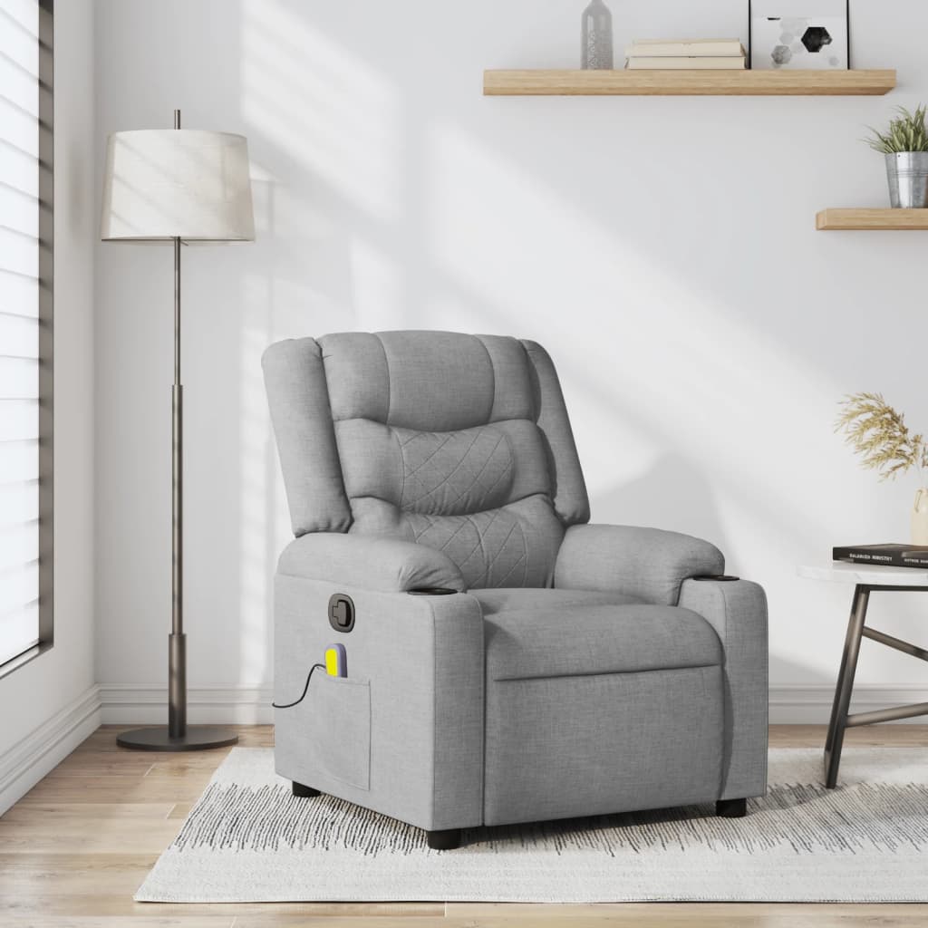 vidaXL Fotoliu reclinabil cu masaj, gri deschis, material textil