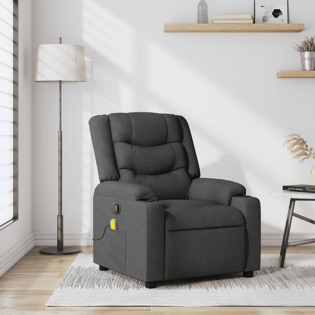 vidaXL Fotoliu reclinabil cu masaj, gri închis, material textil