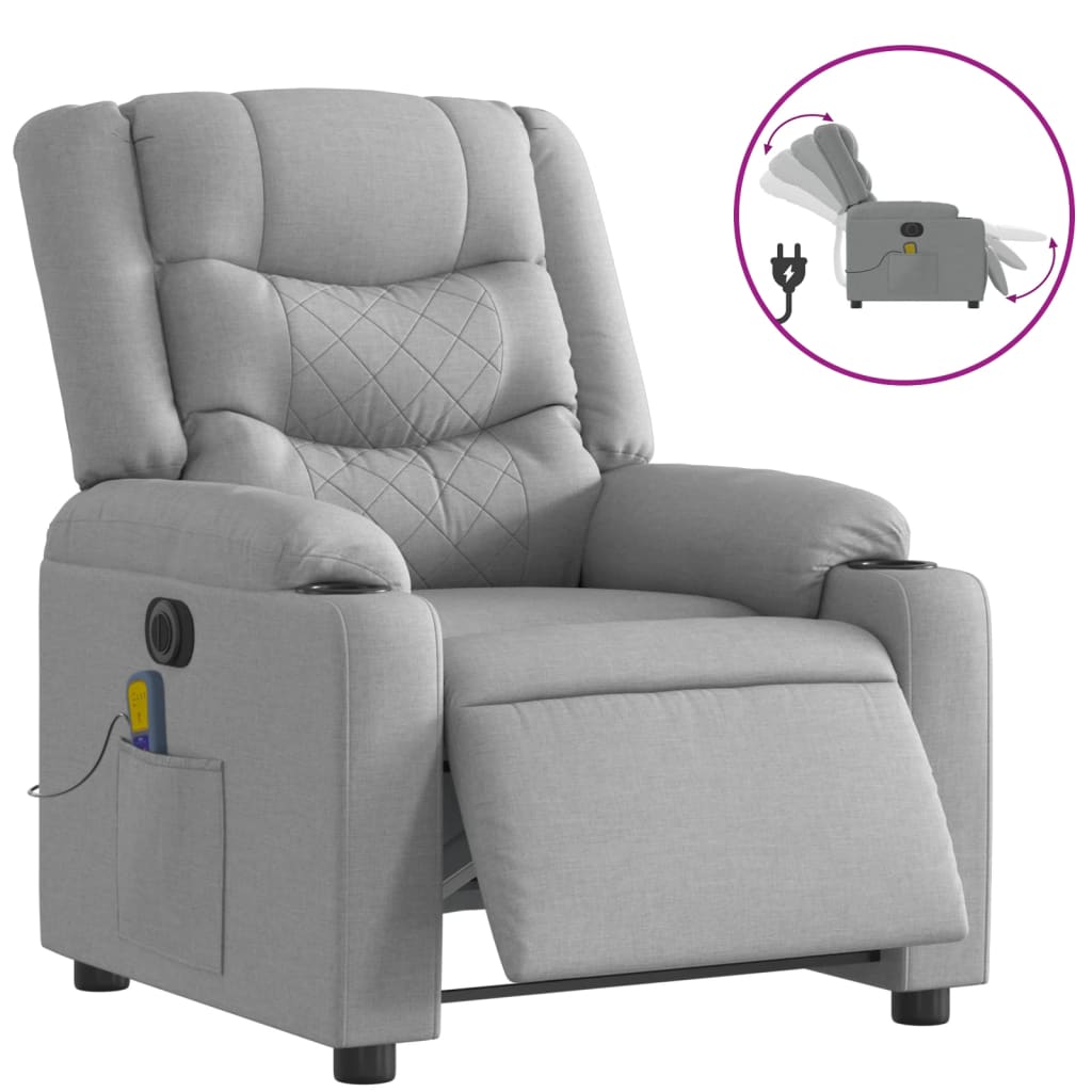 Electric Massage Recliner Chair Light Gray Fabric