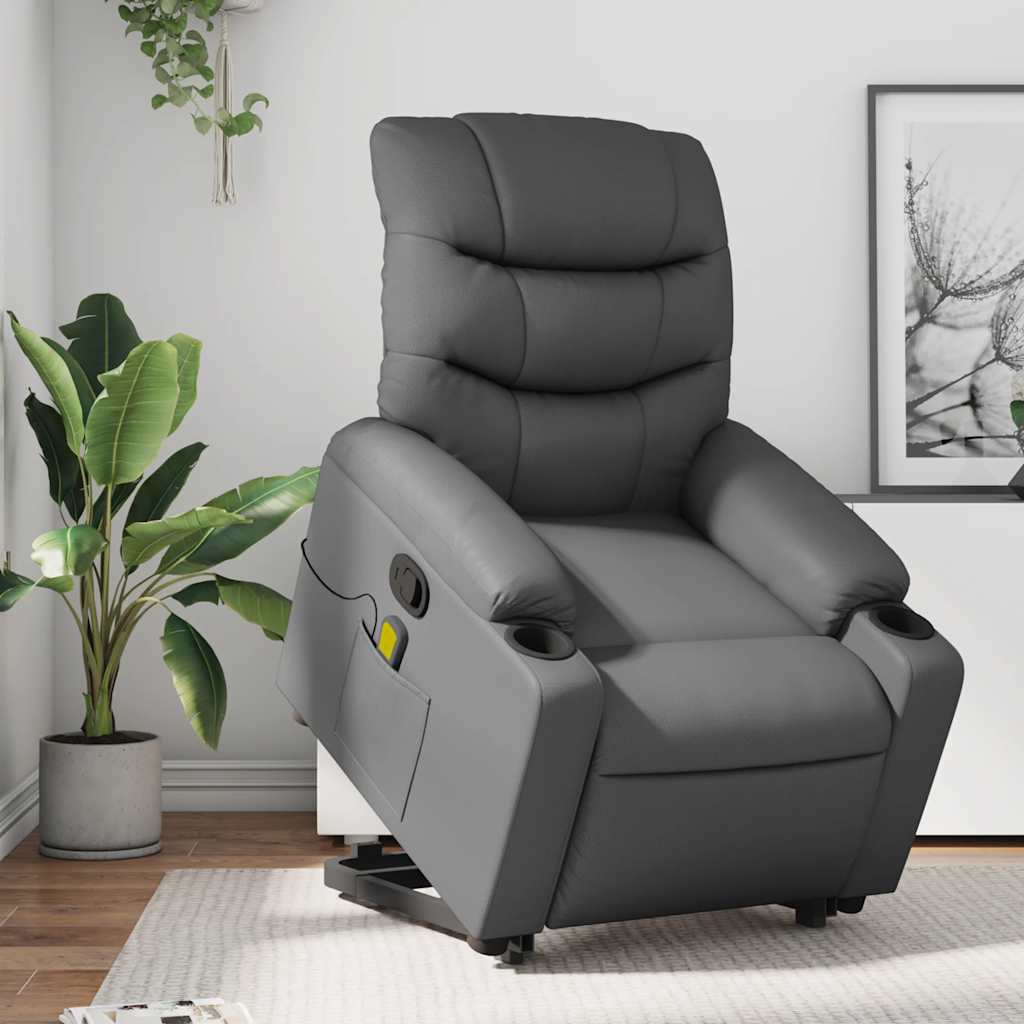 Stand up Massage Recliner Chair Grey Faux Leather