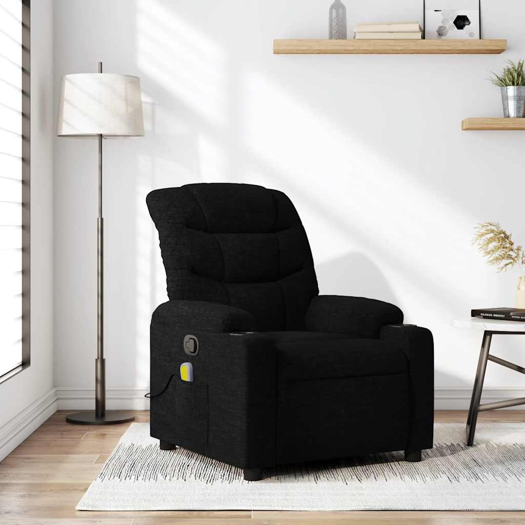 vidaXL Fotoliu reclinabil cu masaj, material textil negru