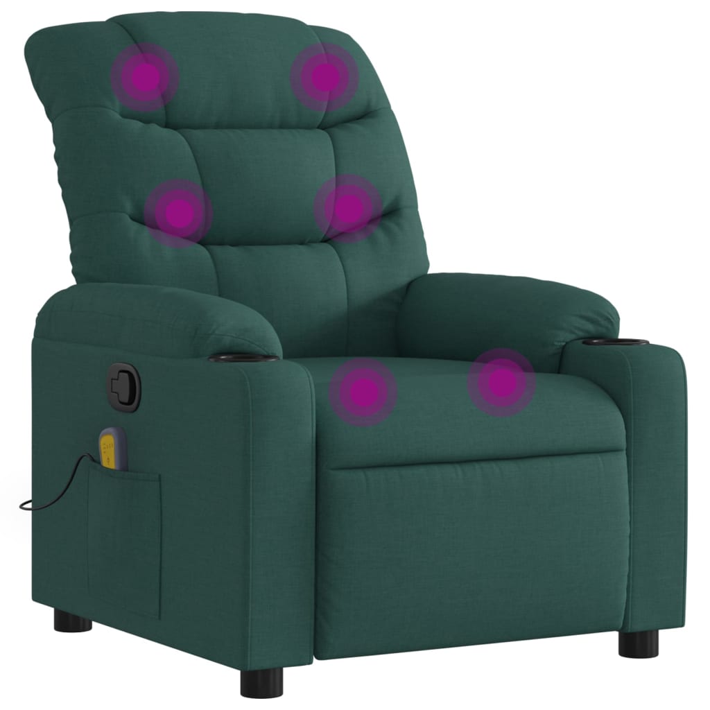 vidaXL Massage Recliner Chair Dark Green Fabric