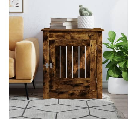 vidaXL Клетка за куче мебел, опушен дъб, 64,5x80x71см, инженерно дърво, Опушен дъб vidaXL Клетка за куче мебел, опушен дъб, 64,5x80x71см, инженерно дърво