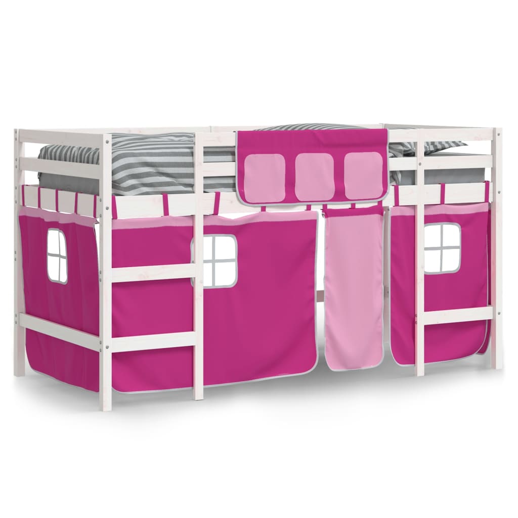 vidaXL Kinderhoogslaper met gordijnen 80x200 cm grenenhout roze afbeelding