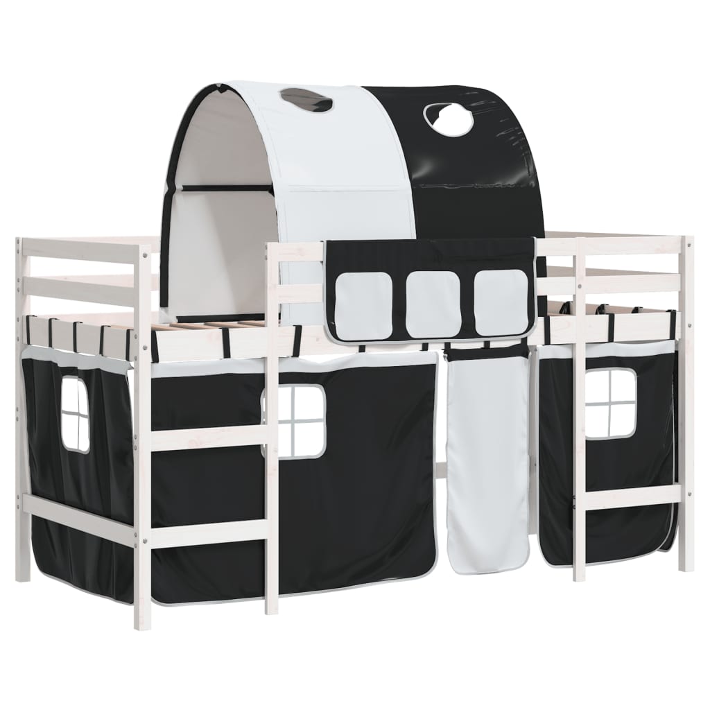 Thumbnail - vidaXL Kinderhochbett mit Tunnel Weiß & Schwarz 80x200 cm Kiefernholz