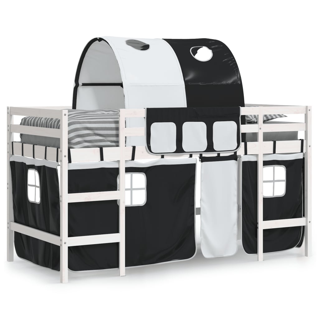 vidaXL Kinderhoogslaper met tunnel 80x200 cm grenenhout wit en zwart afbeelding