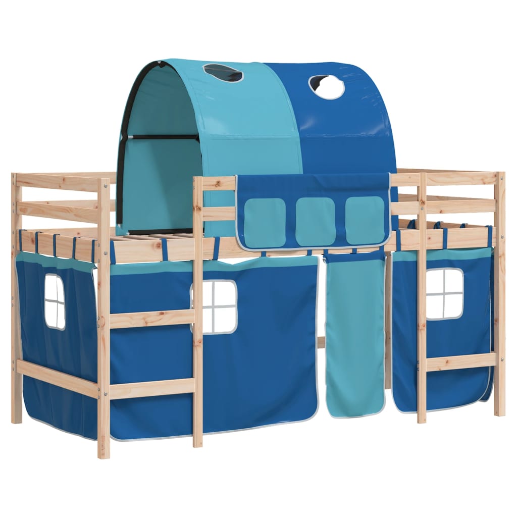 Thumbnail - vidaXL Kinderhochbett mit Tunnel Blau 90x190 cm Massivholz Kiefer