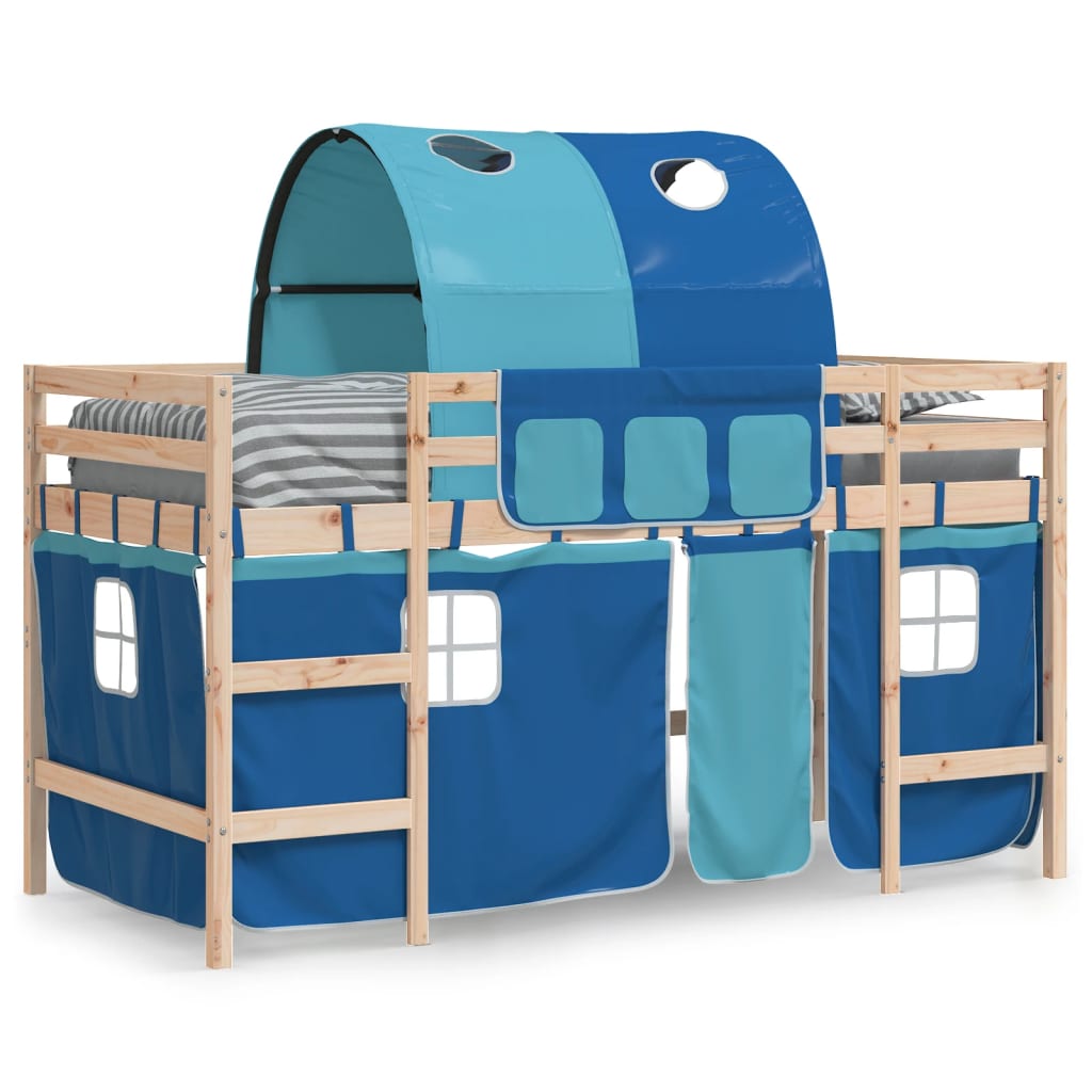 Thumbnail - vidaXL Kinderhochbett mit Tunnel Blau 90x190 cm Massivholz Kiefer