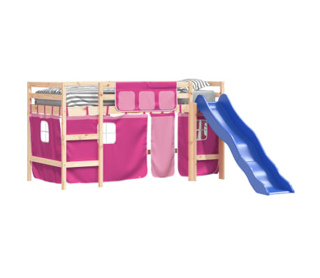 vidaXL Kinderhochbett mit Vorh&auml;ngen Rosa 80x200 cm Massivholz Kiefer