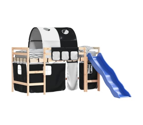 vidaXL Kinderhoogslaper met tunnel 80x200 cm grenenhout wit en zwart