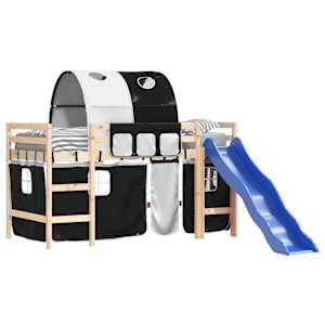 vidaXL Kinderhoogslaper met tunnel 80x200 cm grenenhout wit en zwart