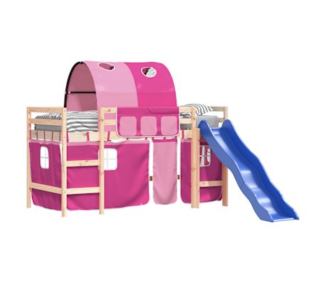 vidaXL Kinderhoogslaper met tunnel 80x200 cm massief grenenhout roze