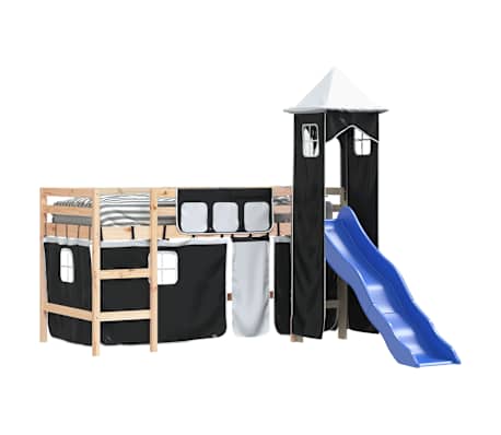 vidaXL Lit mezzanine enfants et tour sans matelas blanc noir 80x200cm
