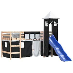 vidaXL Lit mezzanine enfants et tour sans matelas blanc noir 80x200cm