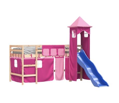 vidaXL Kinderhochbett mit Turm Rosa 80x200 cm Massivholz Kiefer