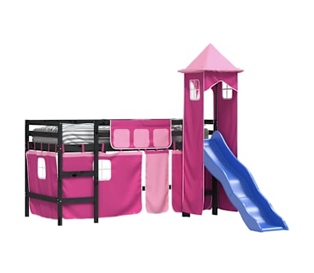 vidaXL Kinderhochbett mit Turm Rosa 80x200 cm Massivholz Kiefer