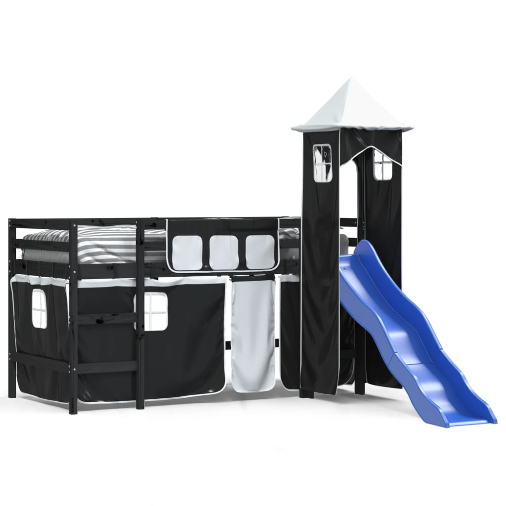 Thumbnail - vidaXL Kinderhochbett mit Turm Weiß & Schwarz 90x190 cm Kiefernholz