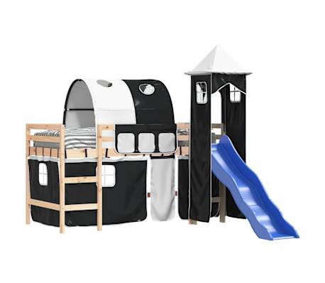 vidaXL Kinderhoogslaper met toren 80x200 cm grenenhout wit en zwart