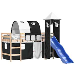 vidaXL Kinderhoogslaper met toren 80x200 cm grenenhout wit en zwart