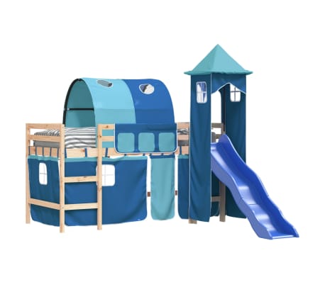vidaXL Kinderhochbett mit Turm Blau 80x200 cm Massivholz Kiefer