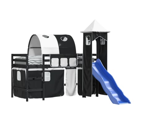 vidaXL Kinderhochbett mit Turm Wei&szlig; & Schwarz 80x200 cm Kiefernholz