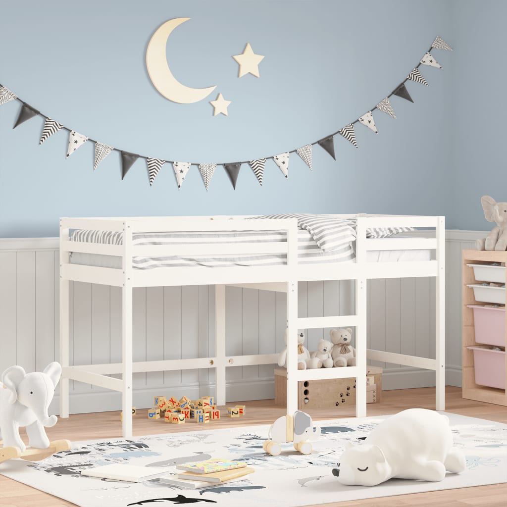 Dětská patrová postel se žebříkem bílá 90 x 190 cm borové dřevo