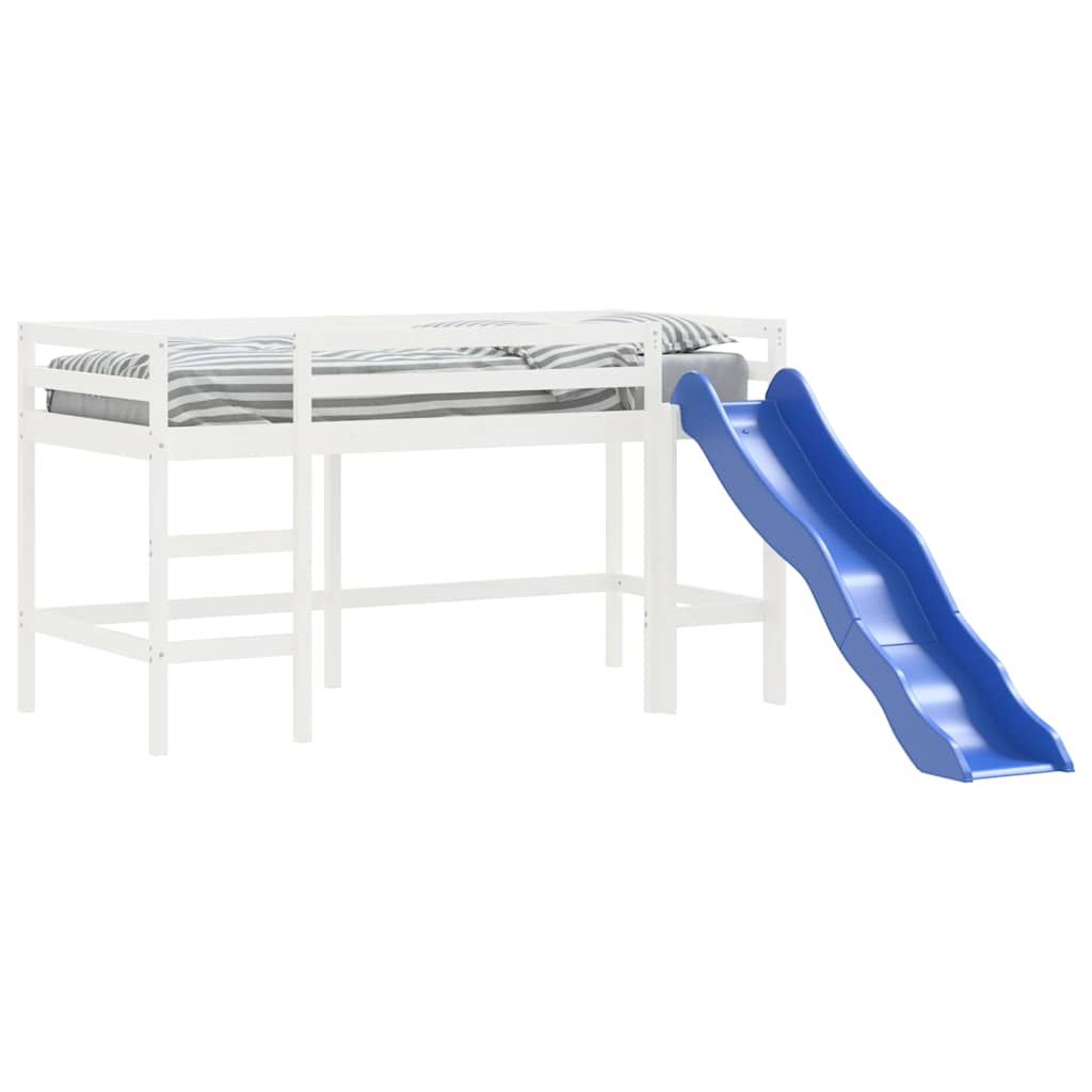 vidaXL Kinderhoogslaper met glijbaan massief grenenhout wit 80x200 cm afbeelding